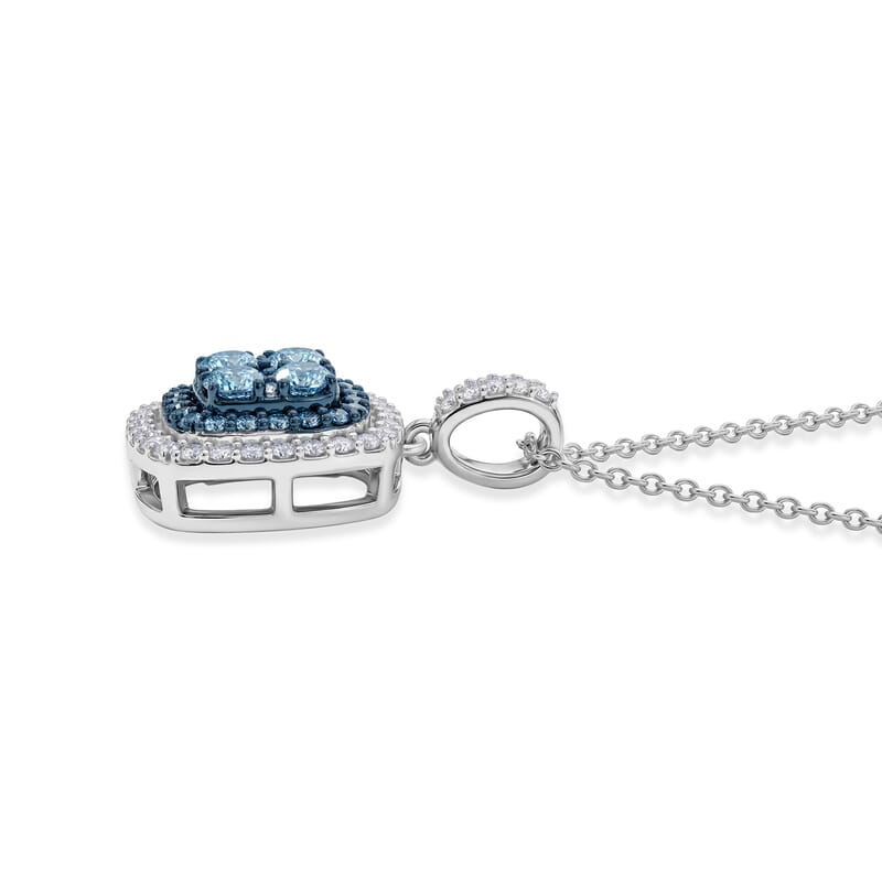Luxuriant Blue Diamond and Lab Grown Diamond SI 0.50 ctw Pendant Necklace in Rhodium Over Sterling Silver 18-20 Inches