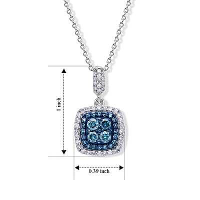 Luxuriant Blue Diamond and Lab Grown Diamond SI 0.50 ctw Pendant Necklace in Rhodium Over Sterling Silver 18-20 Inches