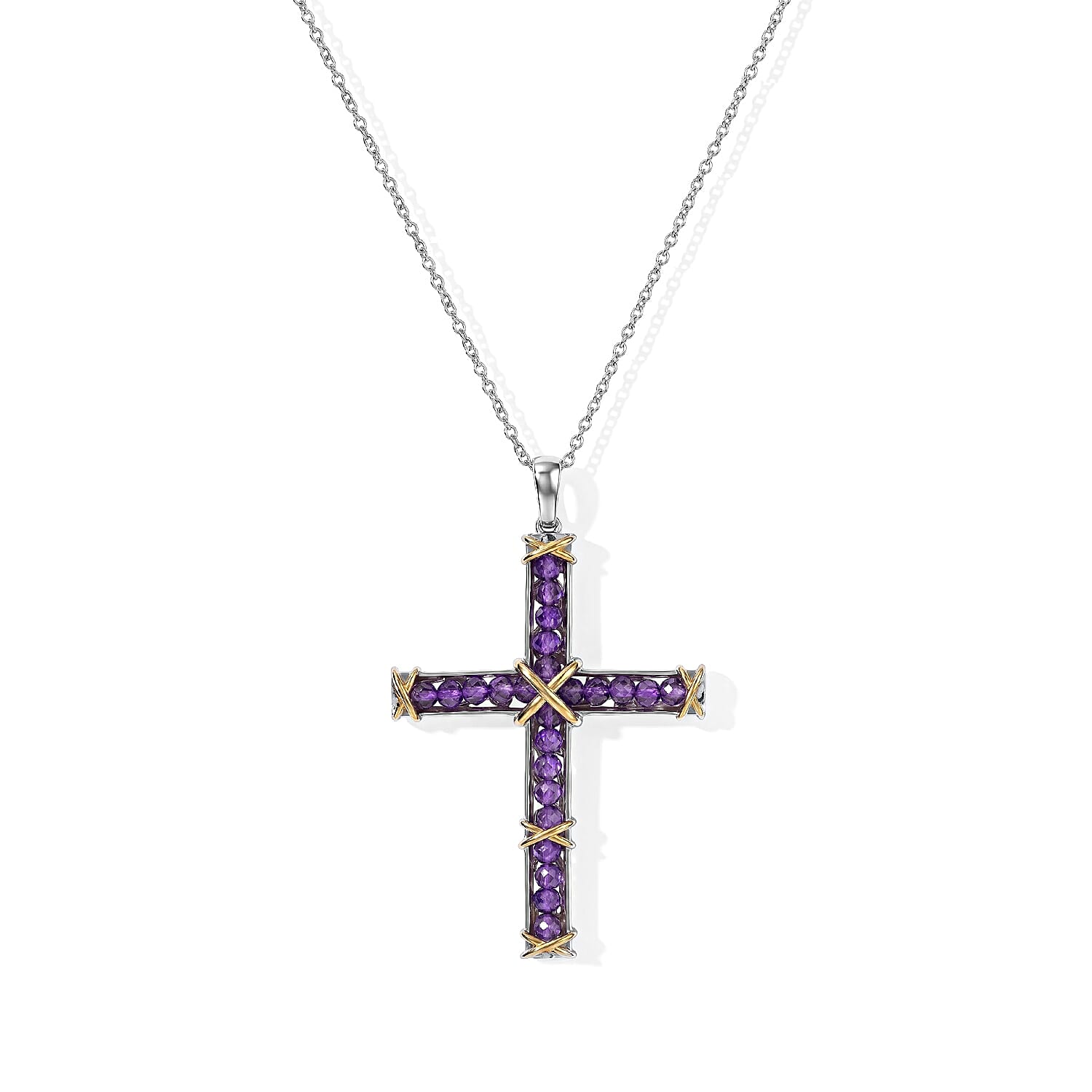 EverTrue Premium African Amethyst 5.10 ctw Pendant in 18K YG Plated and Platinum Bond with Stainless Steel Necklace 20 Inches