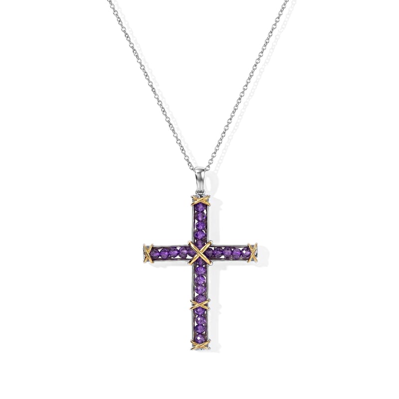 EverTrue Premium African Amethyst 5.10 ctw XOXO Royal Romance Two Tone Pendant in 18K YG Plated and Platinum Bond with Stainless Steel Necklace 20 Inches