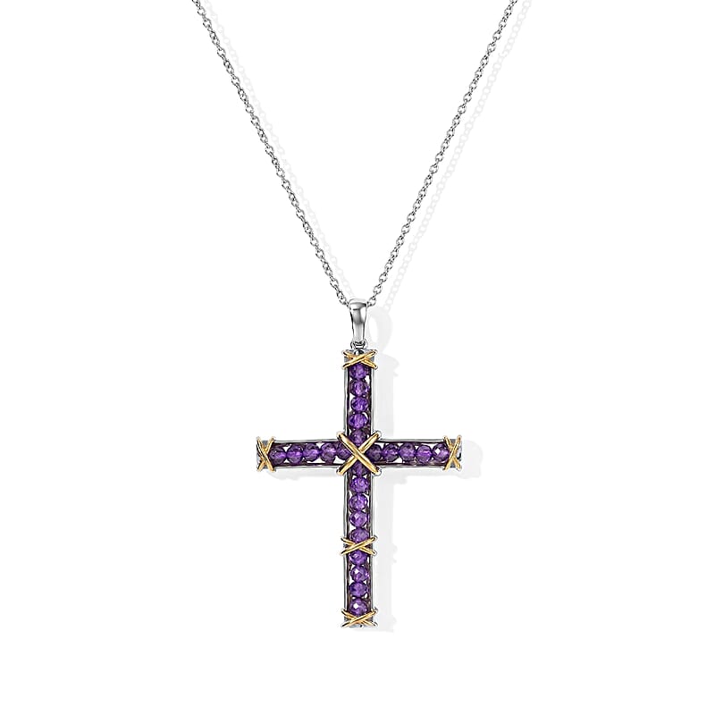 EverTrue Premium African Amethyst 5.10 ctw Pendant in 18K YG Plated and Platinum Bond with Stainless Steel Necklace 20 Inches