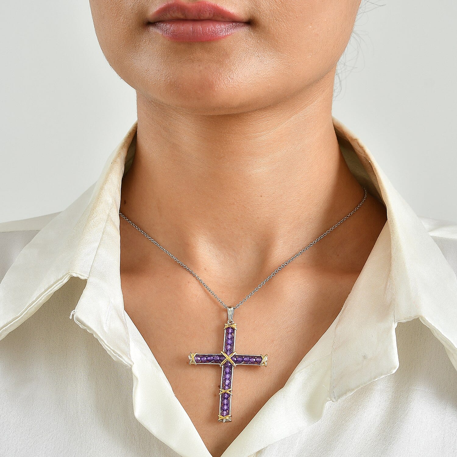 EverTrue Premium African Amethyst 5.10 ctw Pendant in 18K YG Plated and Platinum Bond with Stainless Steel Necklace 20 Inches