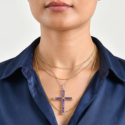 EverTrue Premium African Amethyst 5.10 ctw Pendant in 18K YG Plated and Platinum Bond with Stainless Steel Necklace 20 Inches