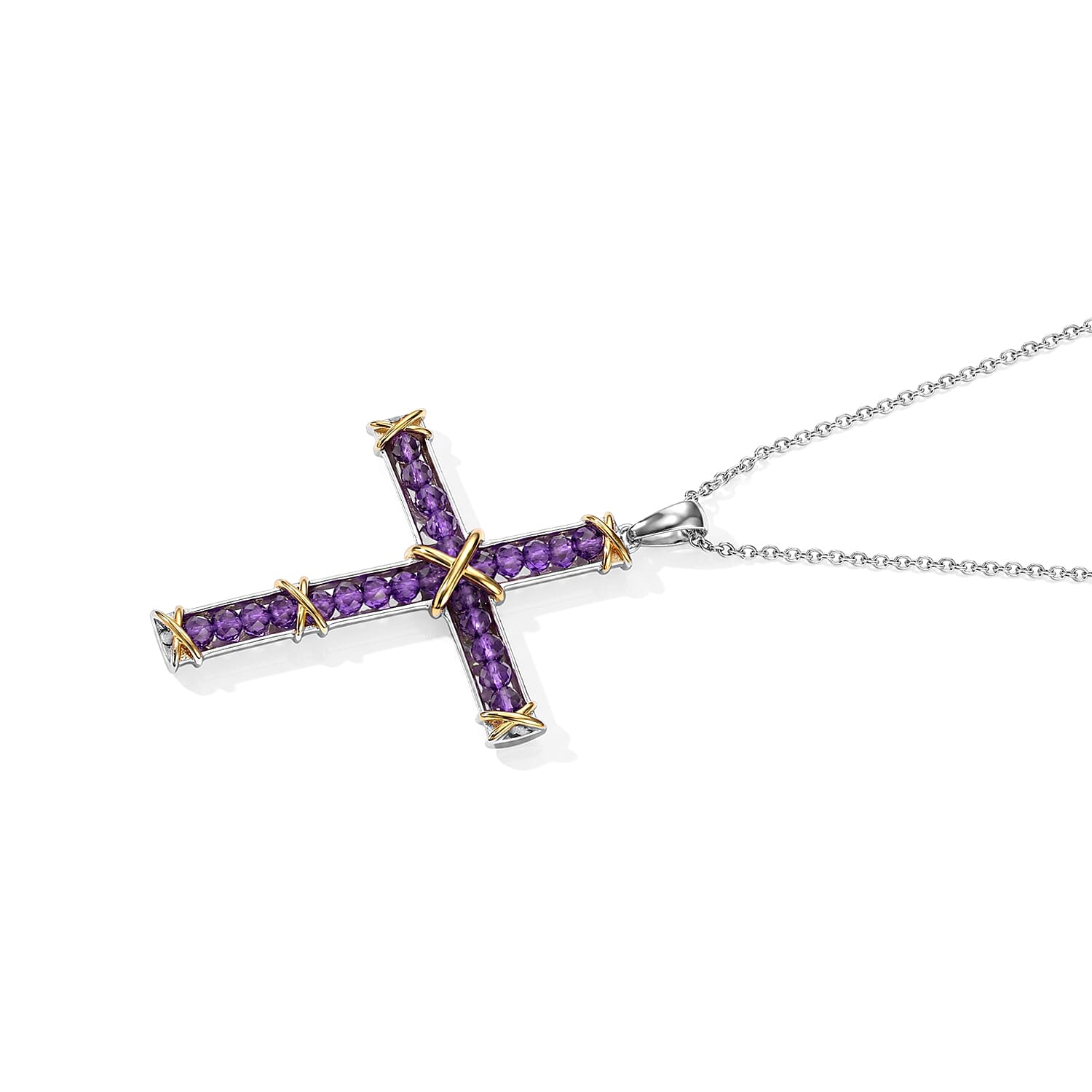 EverTrue Premium African Amethyst 5.10 ctw Pendant in 18K YG Plated and Platinum Bond with Stainless Steel Necklace 20 Inches