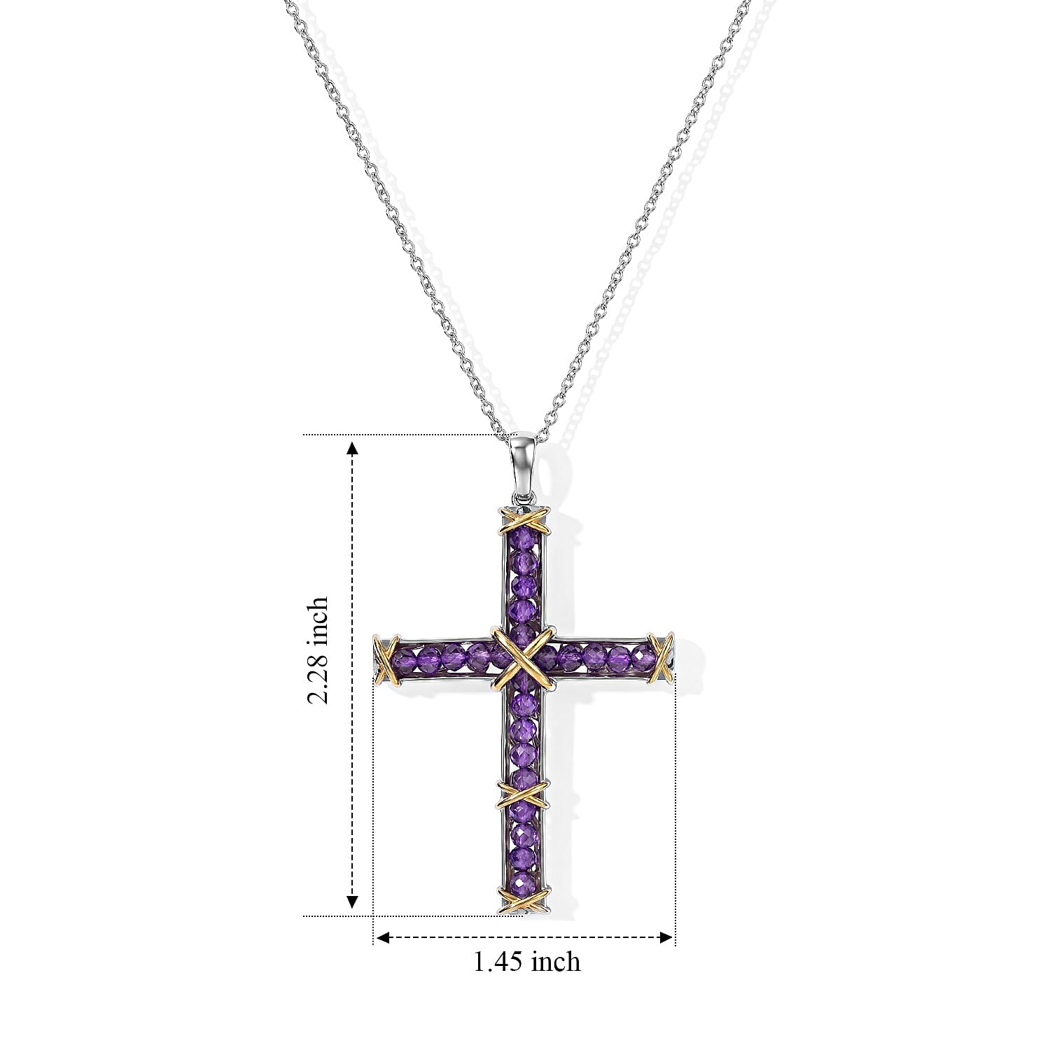 EverTrue Premium African Amethyst 5.10 ctw Pendant in 18K YG Plated and Platinum Bond with Stainless Steel Necklace 20 Inches