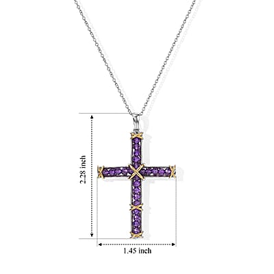 EverTrue Premium African Amethyst 5.10 ctw Pendant in 18K YG Plated and Platinum Bond with Stainless Steel Necklace 20 Inches