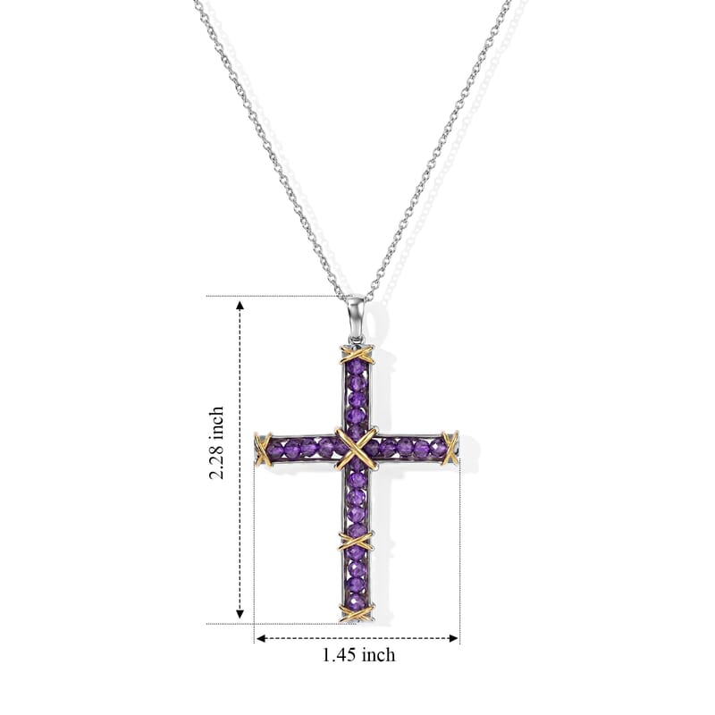 EverTrue Premium African Amethyst 5.10 ctw XOXO Royal Romance Two Tone Pendant in 18K YG Plated and Platinum Bond with Stainless Steel Necklace 20 Inches