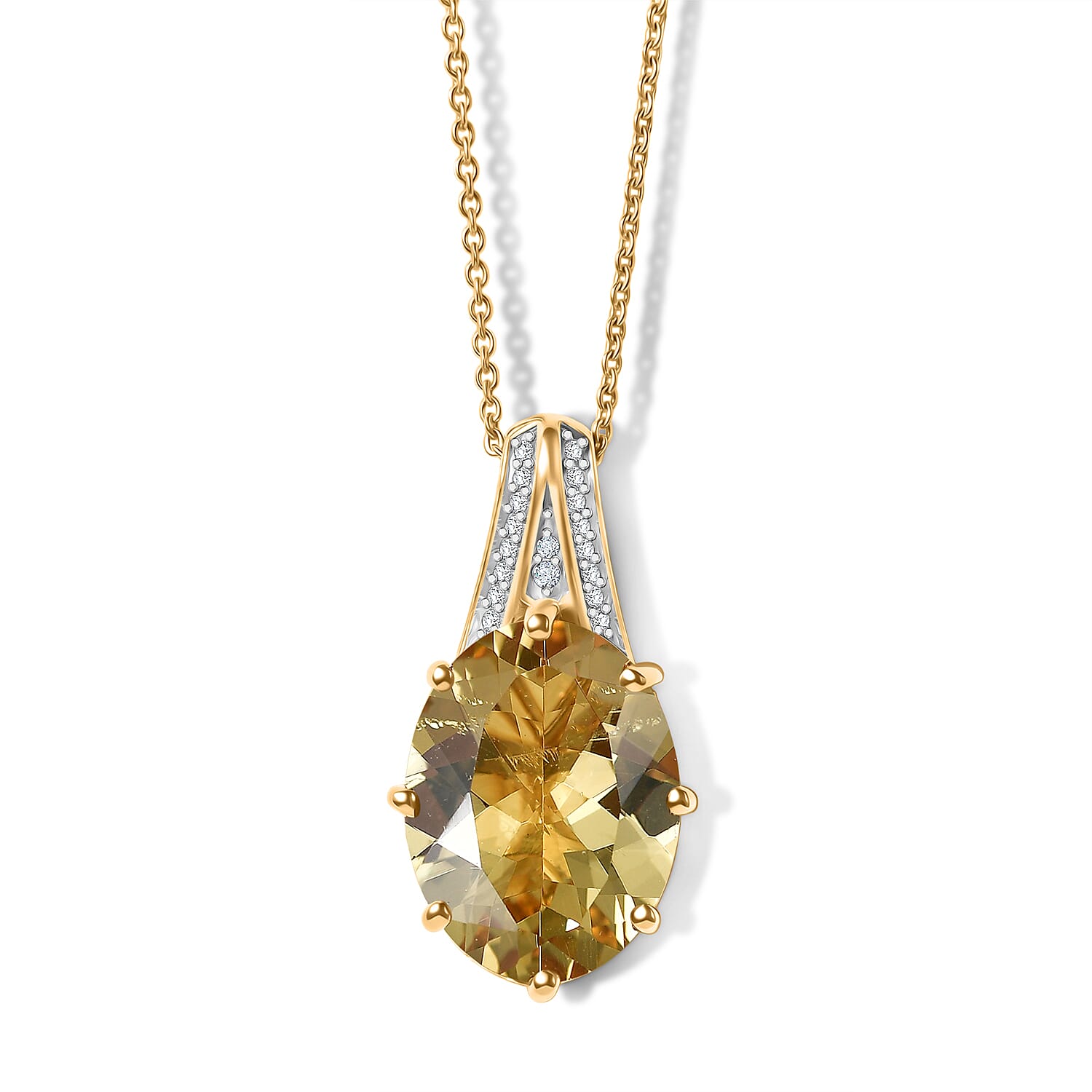 D'Joy Yellow Labradorite and Moissanite 8.00 ctw Dawn Solitaire Pendant Necklace in 18K Vermeil Yellow Gold Over Sterling Silver 20 Inches