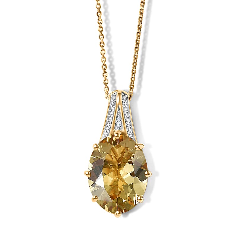 D'Joy Yellow Labradorite and Moissanite 8.00 ctw Dawn Solitaire Pendant Necklace in 18K Vermeil Yellow Gold Over Sterling Silver 20 Inches