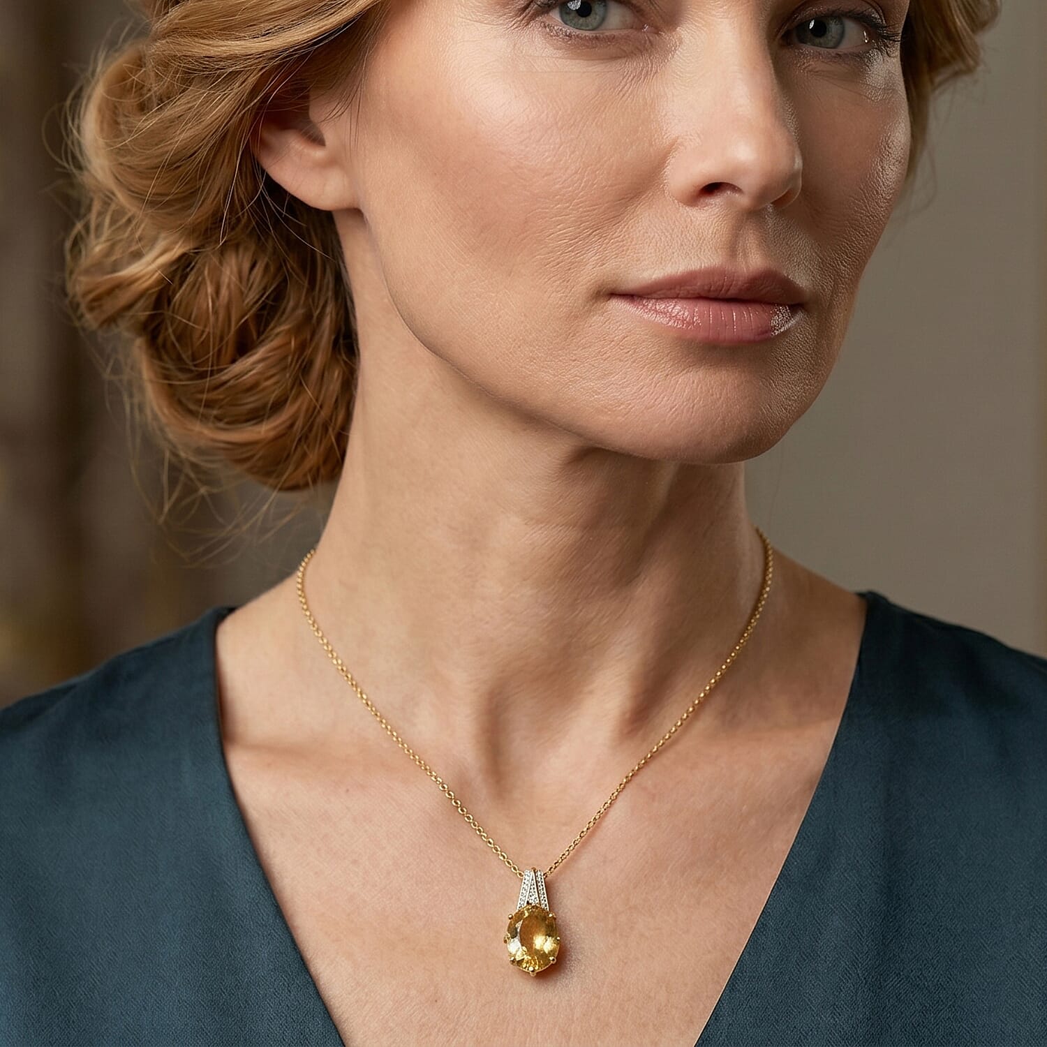 D'Joy Yellow Labradorite and Moissanite 8.00 ctw Dawn Solitaire Pendant Necklace in 18K Vermeil Yellow Gold Over Sterling Silver 20 Inches