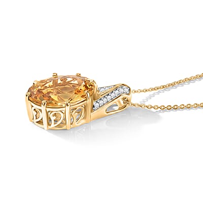 D'Joy Yellow Labradorite and Moissanite 8.00 ctw Dawn Solitaire Pendant Necklace in 18K Vermeil Yellow Gold Over Sterling Silver 20 Inches