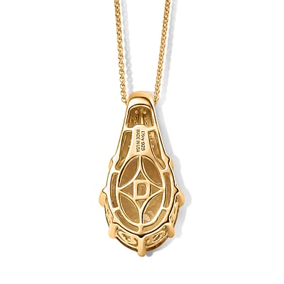 D'Joy Yellow Labradorite and Moissanite 8.00 ctw Dawn Solitaire Pendant Necklace in 18K Vermeil Yellow Gold Over Sterling Silver 20 Inches