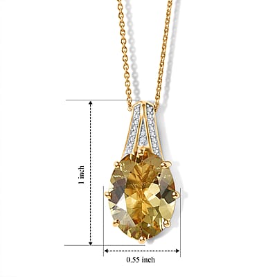 D'Joy Yellow Labradorite and Moissanite 8.00 ctw Dawn Solitaire Pendant Necklace in 18K Vermeil Yellow Gold Over Sterling Silver 20 Inches