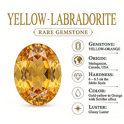 D'Joy Yellow Labradorite and Moissanite 8.00 ctw Dawn Solitaire Pendant Necklace in 18K Vermeil Yellow Gold Over Sterling Silver 20 Inches