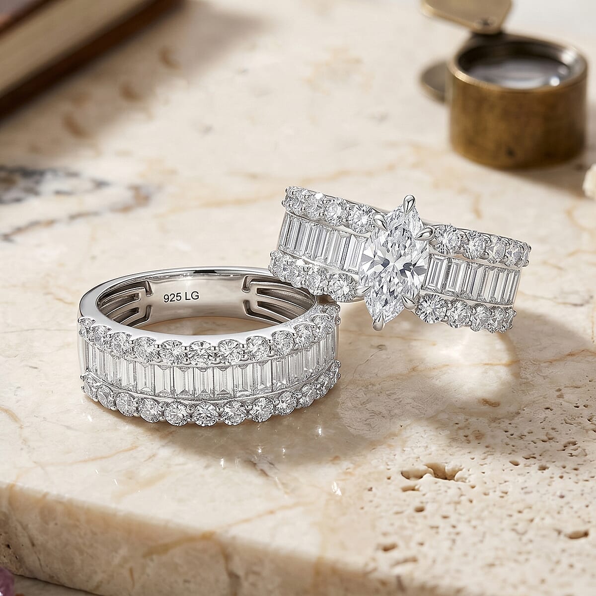 JCK Closeout Deal Lab Grown Diamond (SI1) Set of 2 Ring in Sterling Silver (Size 6.00)  5.25 ctw image number 1
