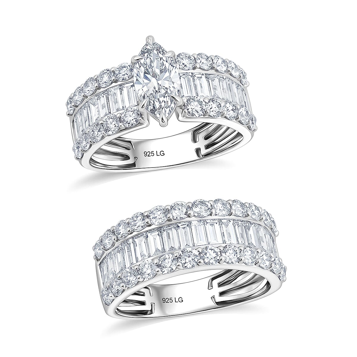 Lab Grown Diamond SI1 5.24 ctw Set of 2 Ring in Sterling Silver (Size 7.00)