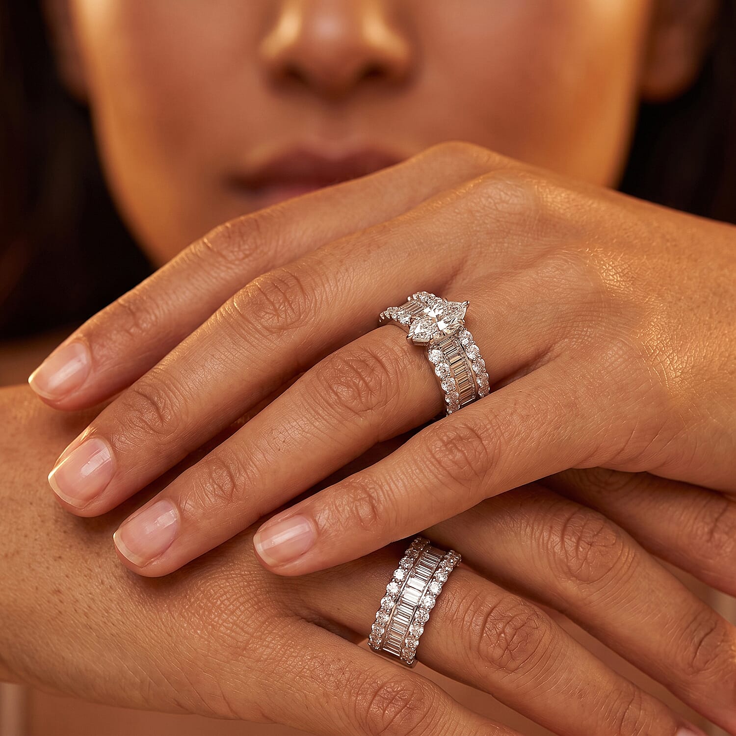Lab Grown Diamond SI1 5.24 ctw Set of 2 Ring in Sterling Silver (Size 7.00)