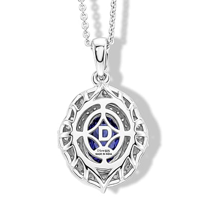 Certified and Appraised D'Joy Premium Tanzanite and Moissanite 2.00 ctw Pendant Necklace in Rhodium Over Sterling Silver 18 Inches