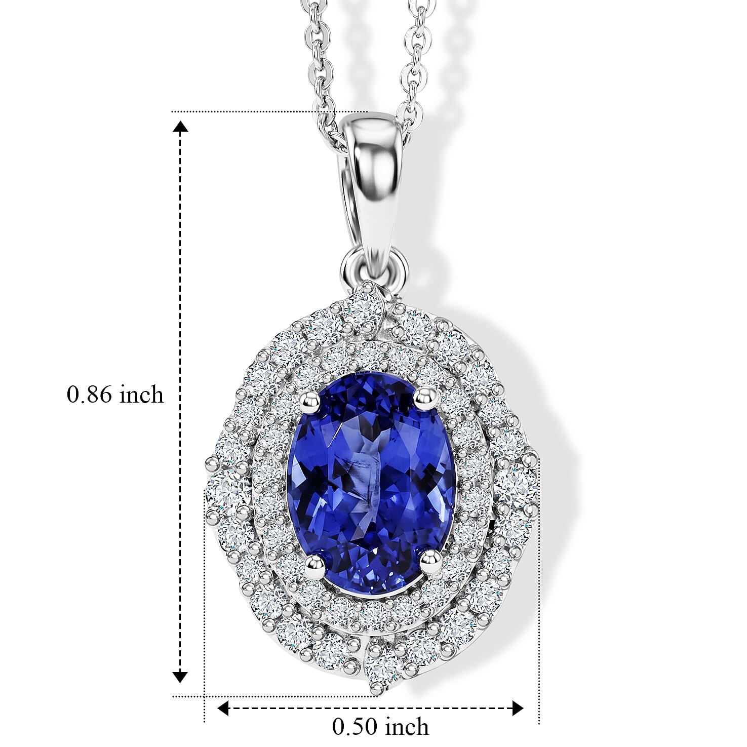 Certified and Appraised D'Joy Premium Tanzanite and Moissanite 2.00 ctw Pendant Necklace in Rhodium Over Sterling Silver 18 Inches
