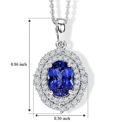 Certified and Appraised D'Joy Premium Tanzanite and Moissanite 2.00 ctw Pendant Necklace in Rhodium Over Sterling Silver 18 Inches