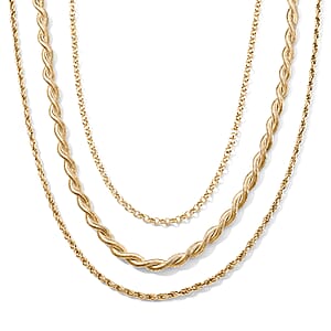 Set of 3 - Rope, Link and Fine 3 Layer Chain Necklace in Goldtone 18/20/22-2 Inches