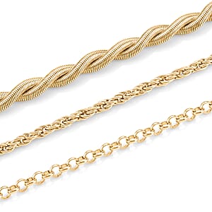 Set of 3 - Rope, Link and Fine 3 Layer Chain Necklace in Goldtone 18/20/22-2 Inches