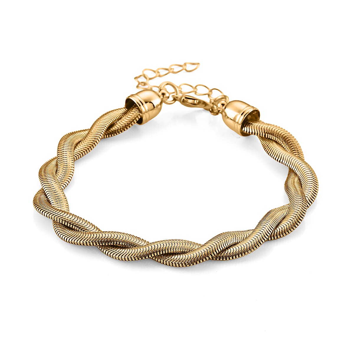 Set of 3 - Rope, Link and Fine 3 Layer Chain Bracelet in Goldtone (7.00-9.00In) image number 2