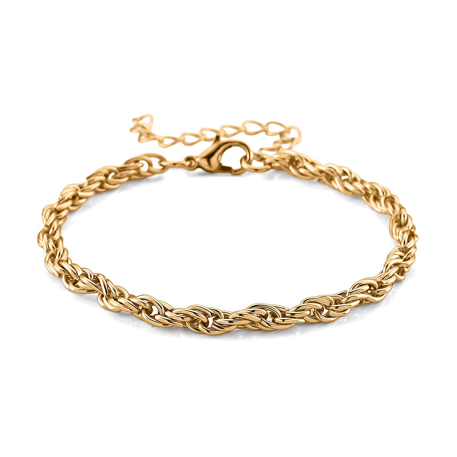 Set of 3 - Rope, Link and Fine 3 Layer Chain Bracelet in Goldtone (7.00-9.00In)