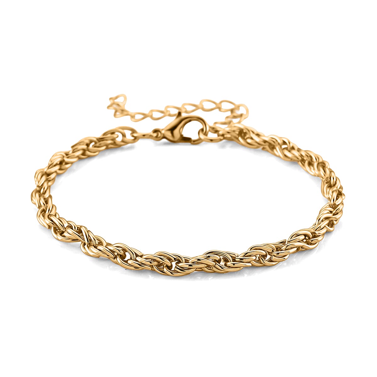 Set of 3 - Rope, Link and Fine Chain Bracelet in Goldtone (7.00-9.00In) image number 4