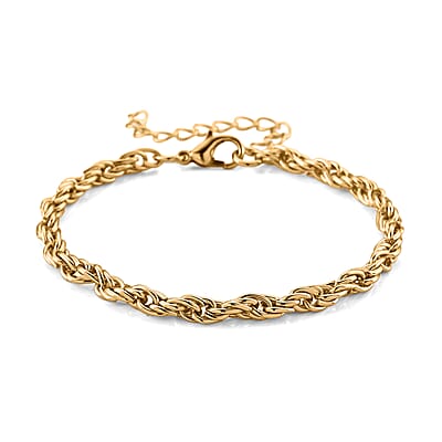 Set of 3 - Rope, Link and Fine Chain Bracelet in Goldtone (7.00-9.00In)