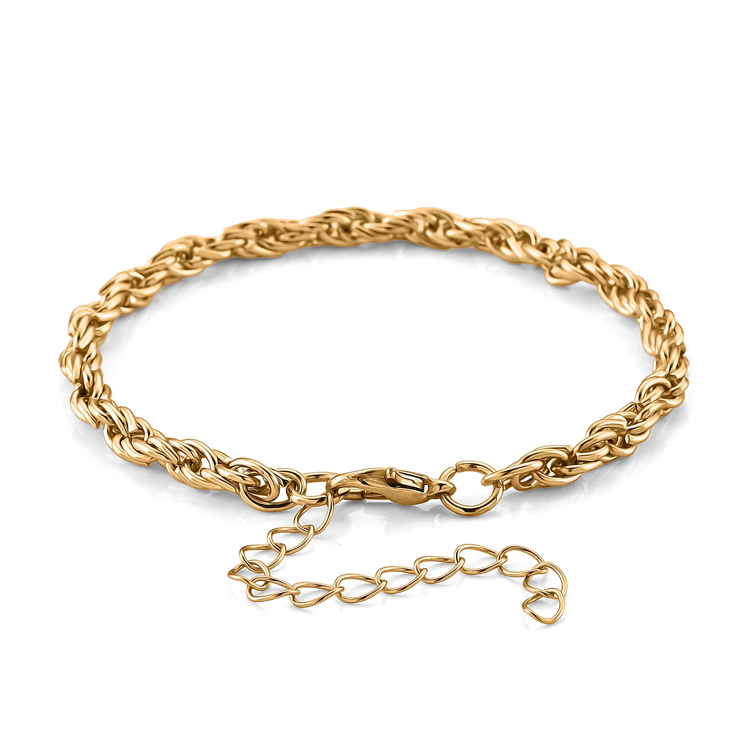 Set of 3 - Rope, Link and Fine 3 Layer Chain Bracelet in Goldtone (7.00-9.00In)
