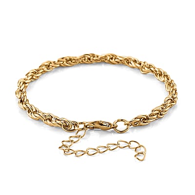 Set of 3 - Rope, Link and Fine Chain Bracelet in Goldtone (7.00-9.00In)