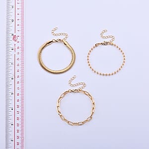 Set of 3 - Snake, Paperclip and Ball Bead Chain Bracelet in Goldtone (7.00-9.00In)