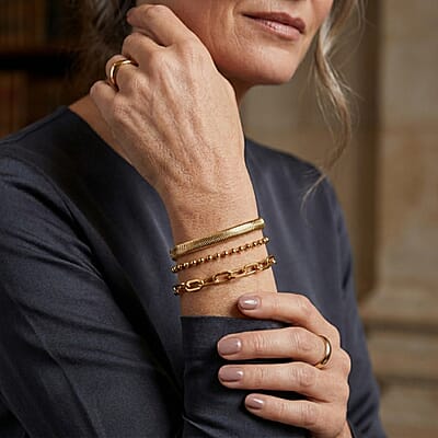 Set of 3 - Snake, Paperclip and Ball Bead Chain Bracelet in Goldtone (7.00-9.00In)