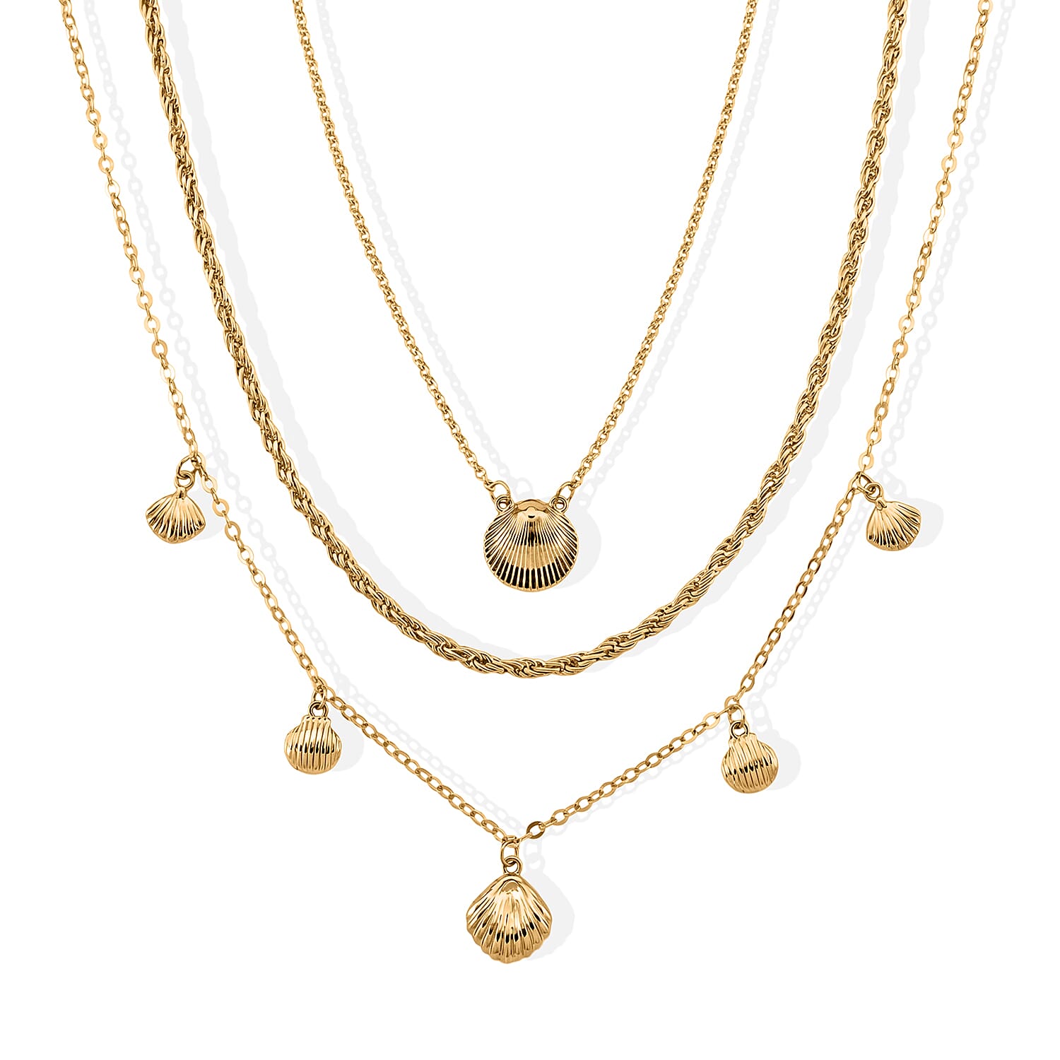 Set of 3 - Rope with Shell Charms Chain Necklace in Goldtone 18/20/22-2 Inches