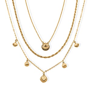 Set of 3 - Rope with Shell Charms Multi-Layer Chain Necklace in Goldtone 18/20/22-2 Inches