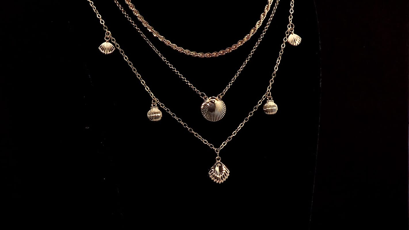 Ankur Treasure Chest Set of 3 - Rope with Shell Charms Multi-Layer Chain Necklace in Goldtone (18/20/22-2 Inches)