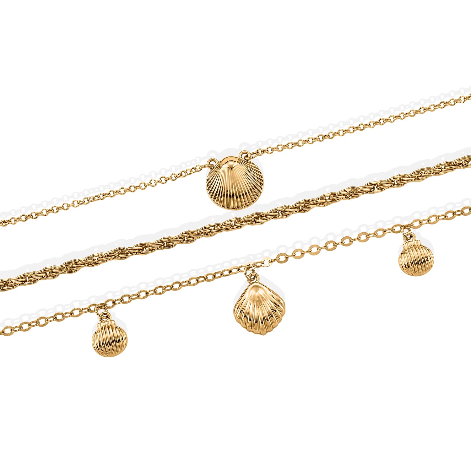 Set of 3 - Rope with Shell Charms Chain Necklace in Goldtone 18/20/22-2 Inches