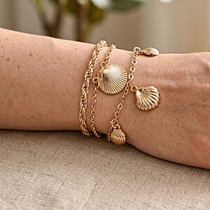 Set of 3 - Rope with Shell Charms Multi-Layer Chain Bracelet in Goldtone (7.00-9.00In)