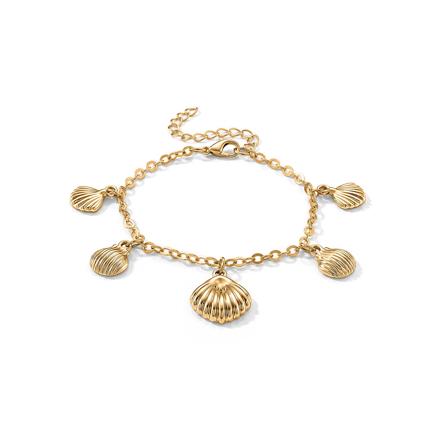 Set of 3 - Rope with Shell Charms Multi-Layer Chain Bracelet in Goldtone (7.00-9.00In)