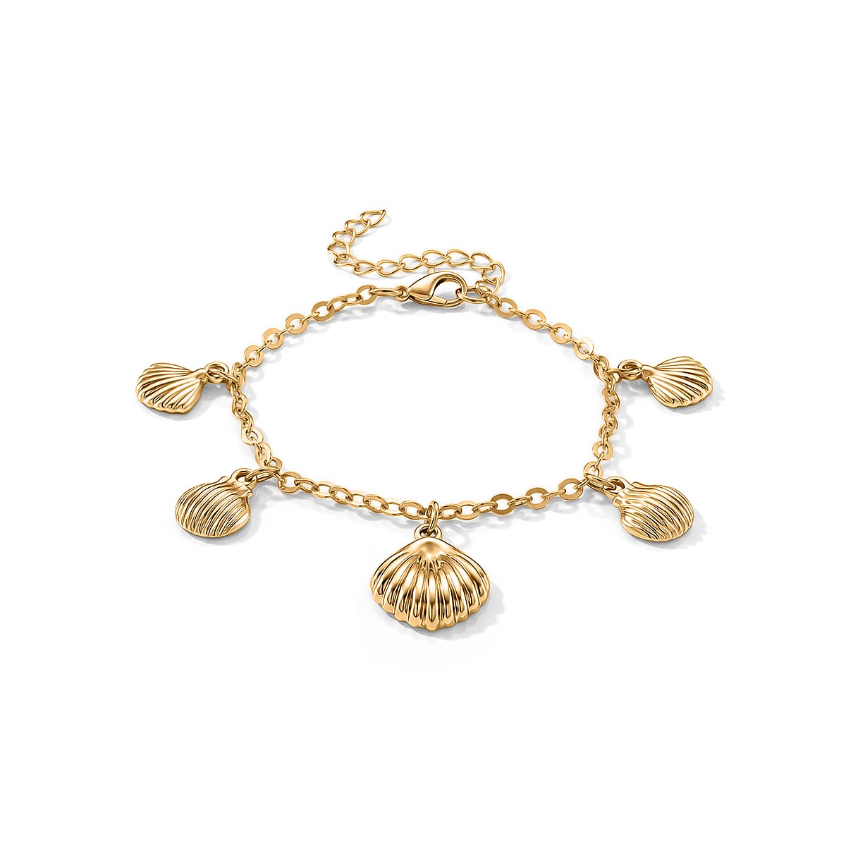Set of 3 - Rope with Shell Charms Chain Bracelet in Goldtone (7.00-9.00In) image number 3