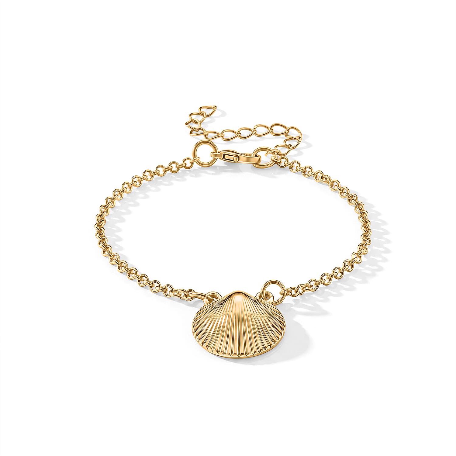 Set of 3 - Rope with Shell Charms Multi-Layer Chain Bracelet in Goldtone (7.00-9.00In)
