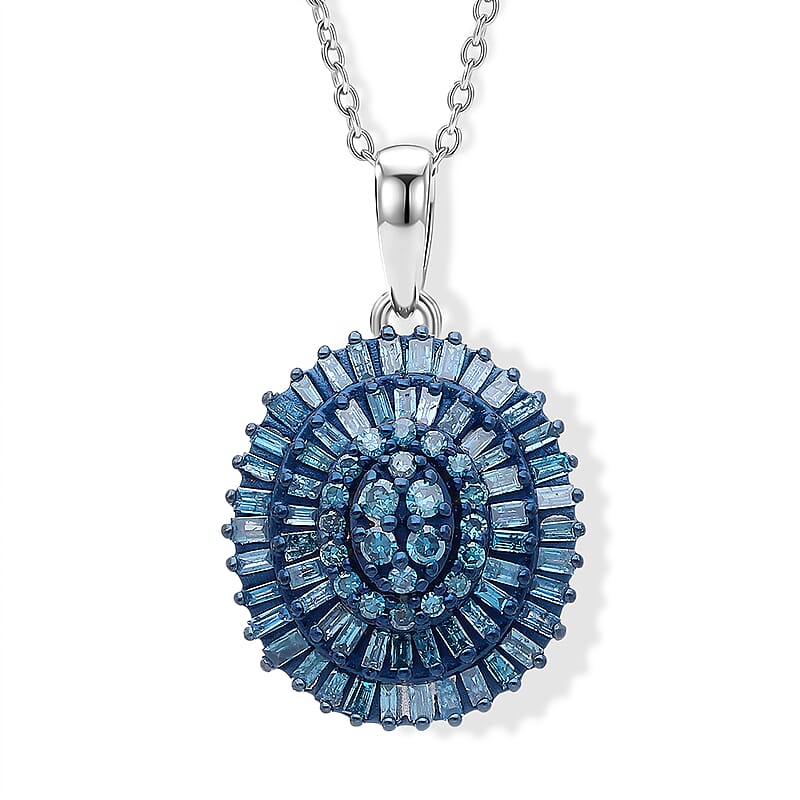 D'Joy Blue Diamond 0.50 ctw Ballerina Celestial Crown Pendant Necklace in Rhodium Over Sterling Silver 18-20 Inches