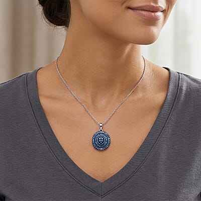 D'Joy Blue Diamond 0.50 ctw Ballerina Celestial Crown Pendant Necklace in Rhodium Over Sterling Silver 18-20 Inches