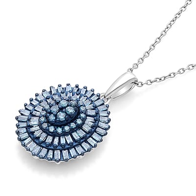 D'Joy Blue Diamond 0.50 ctw Ballerina Celestial Crown Pendant Necklace in Rhodium Over Sterling Silver 18-20 Inches