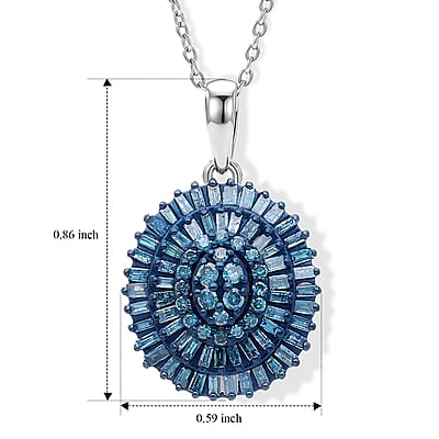 D'Joy Blue Diamond 0.50 ctw Ballerina Celestial Crown Pendant Necklace in Rhodium Over Sterling Silver 18-20 Inches