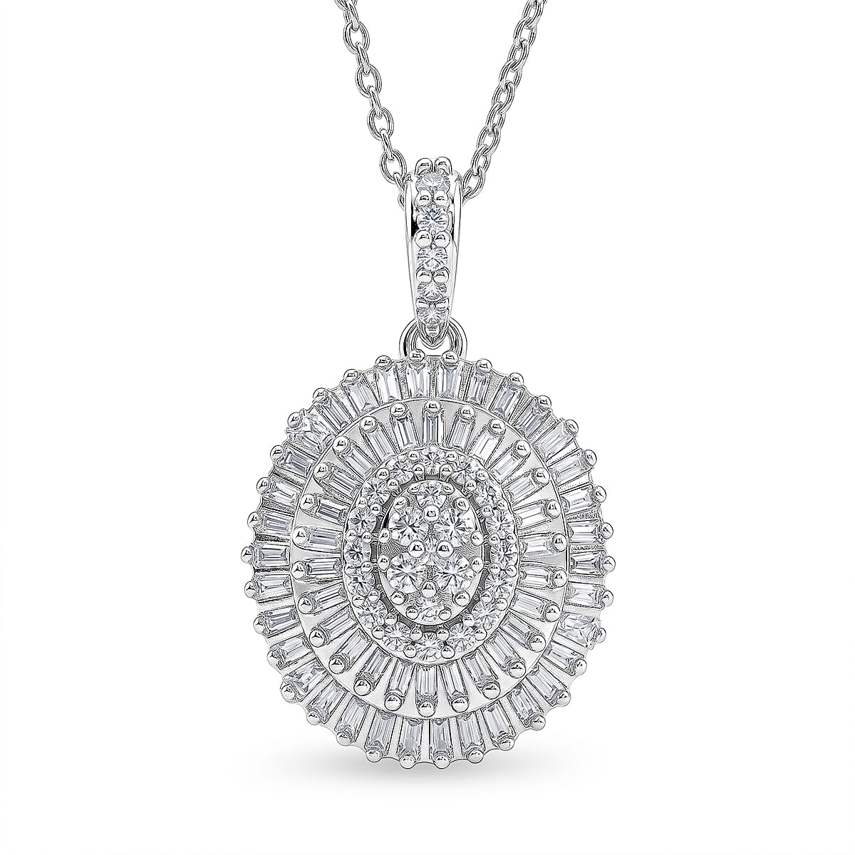 D'Joy Diamond 0.50 ctw Ballerina Celestial Crown Pendant Necklace in Rhodium Over Sterling Silver 18-20 Inches