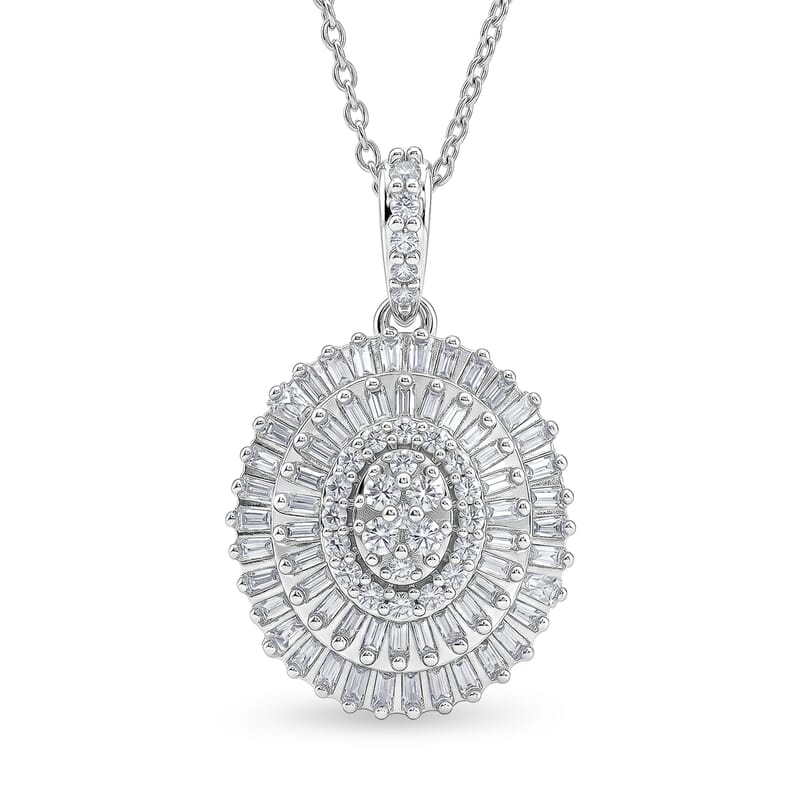 D'Joy Diamond 0.50 ctw Ballerina Celestial Crown Pendant Necklace in Rhodium Over Sterling Silver 18-20 Inches