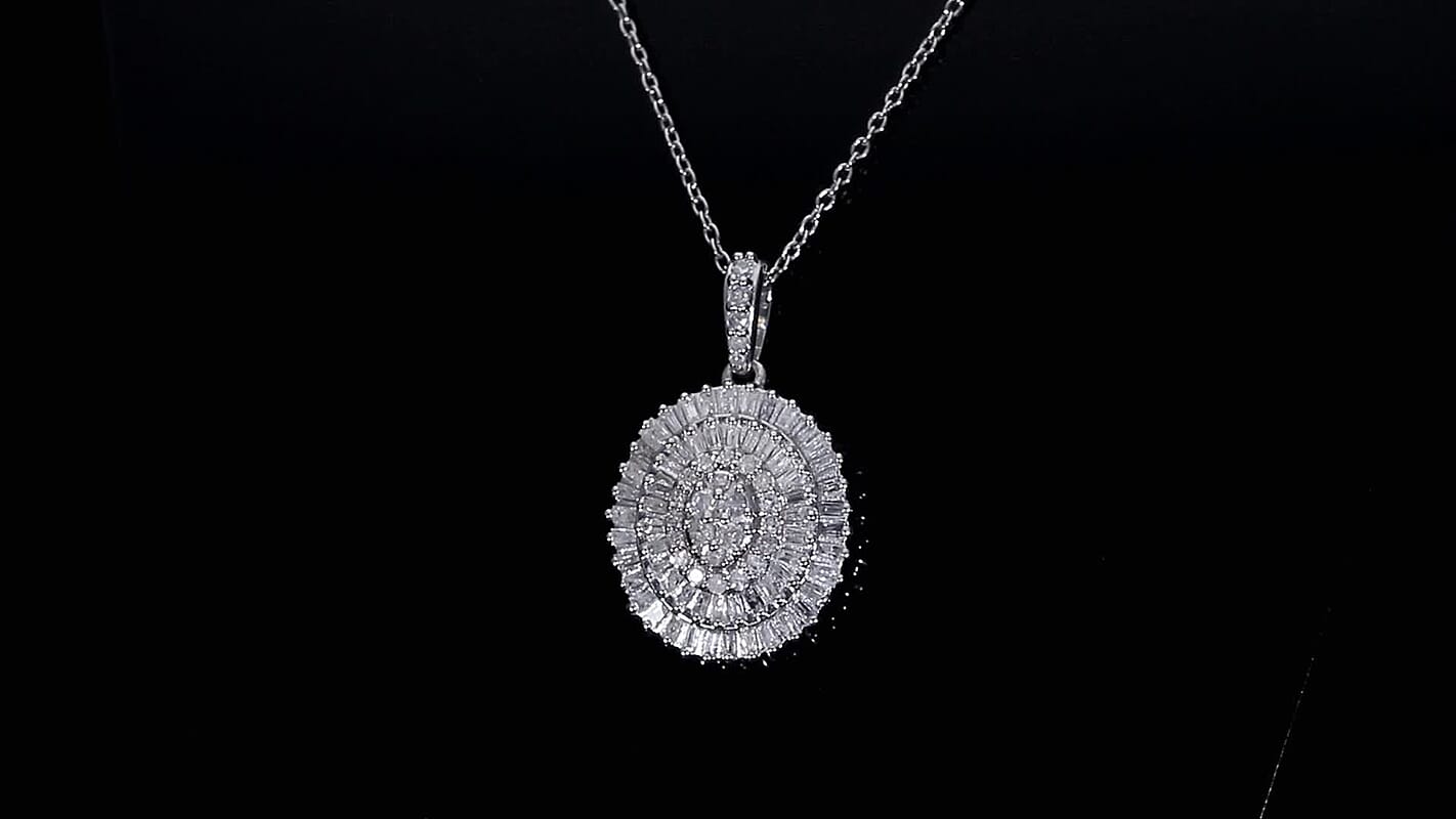 D'Joy Blue Diamond (IR) Pendant Necklace (18-20 Inches) in Rhodium Over Sterling Silver 0.50 ctw