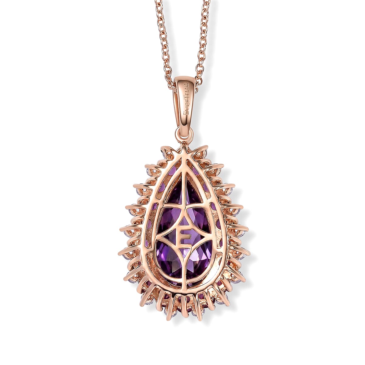 EverTrue Rose De France Amethyst and Multi Gemstone 11.40 ctw Regal Teardrop Pendant in 18K RG Plated with ION Plated RG Stainless Steel Necklace 20 Inches image number 4